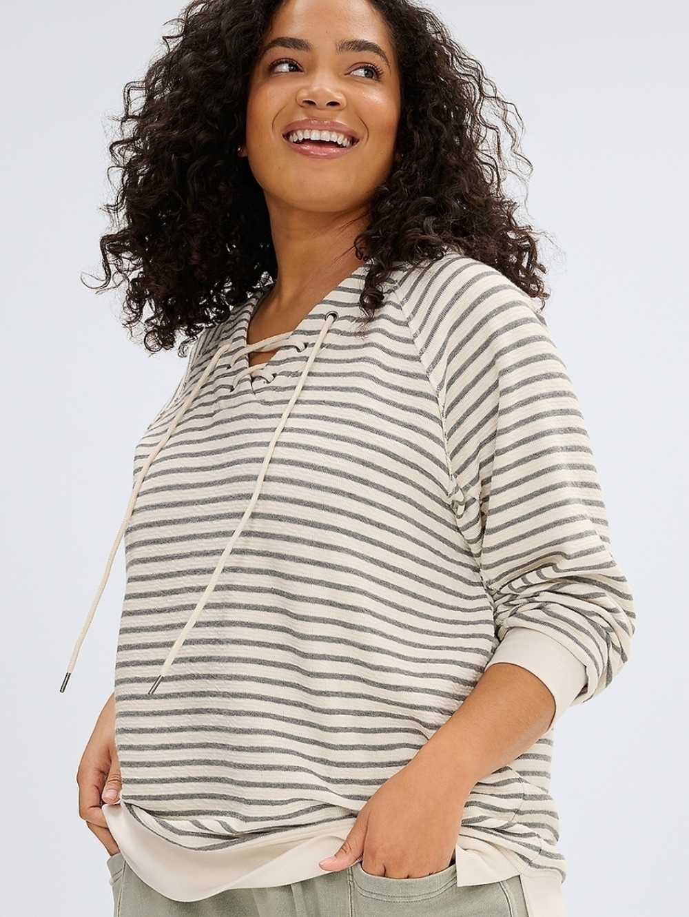 NEW Maurices Stripe Lace Up Tunic Pullover - 3x